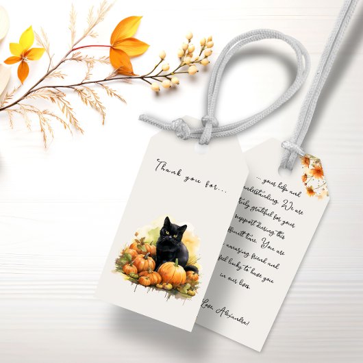 Autumn Black Cat & Pumpkins Geschenkanhänger