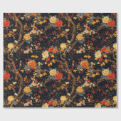 Autumn Black Orange Leaf Chinoiserie Geschenkpapier (Flach)
