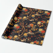 Autumn Black Orange Leaf Chinoiserie Geschenkpapier (Ungerollt)
