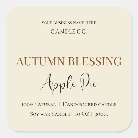 Autumn Blessing Apple Pie | Fall Candle Label  Quadratischer Aufkleber (Vorderseite)