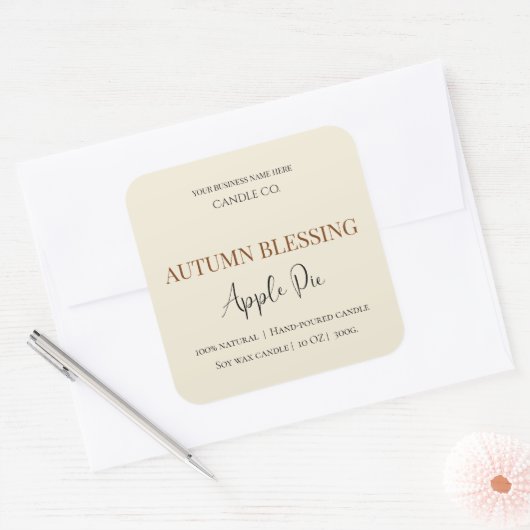 Autumn Blessing Apple Pie | Fall Candle Label  Quadratischer Aufkleber (Umschlag)