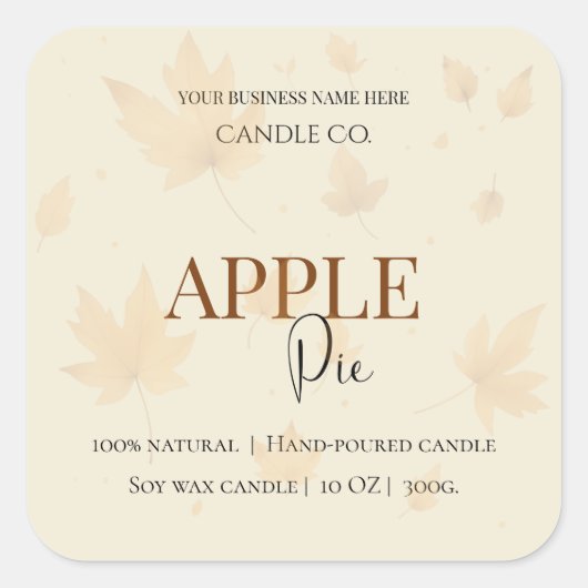 Autumn Blessing Apple Pie | Fall Candle Label Quadratischer Aufkleber (Vorderseite)