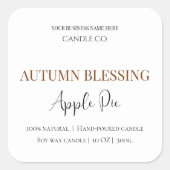 Autumn Blessing Apple Pie | Fall Candle Label  Quadratischer Aufkleber (Vorderseite)