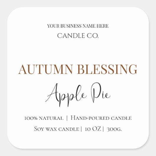 Autumn Blessing Apple Pie | Fall Candle Label  Quadratischer Aufkleber (Vorderseite)