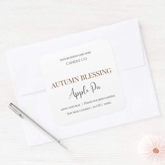Autumn Blessing Apple Pie | Fall Candle Label  Quadratischer Aufkleber (Umschlag)