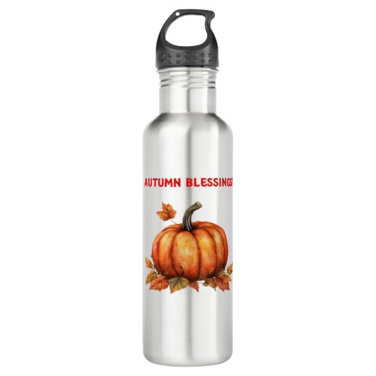 Autumn Blessings Pumpkin with Fall Leaves Classic Edelstahlflasche (Vorderseite)