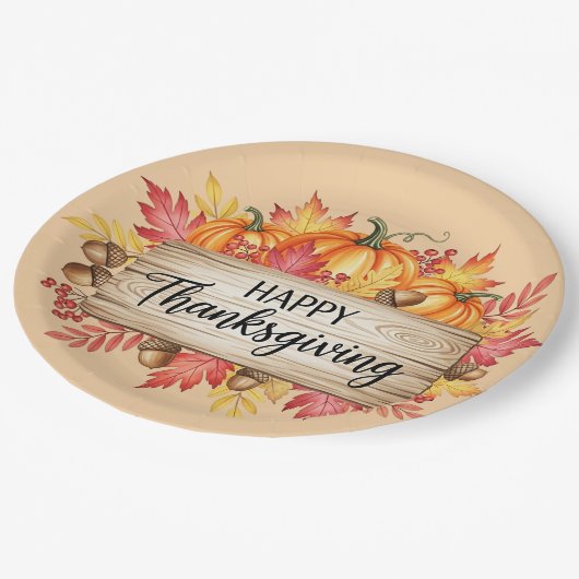 Autumn Blessings – Rustic Thanksgiving  Pappteller (Schrägansicht)