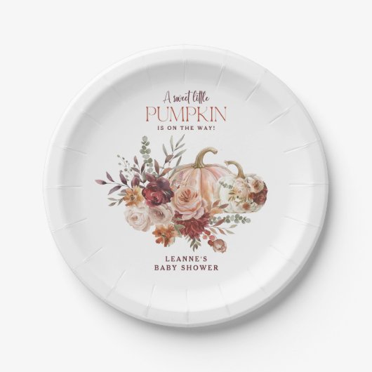 Autumn Blooms 'a little pumpkin' Baby Shower Pappteller (Vorderseite)