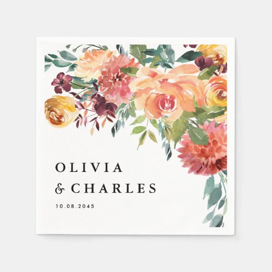 Autumn Blooms Bouquet Hochzeit im Herbst Serviette (Vorderseite)