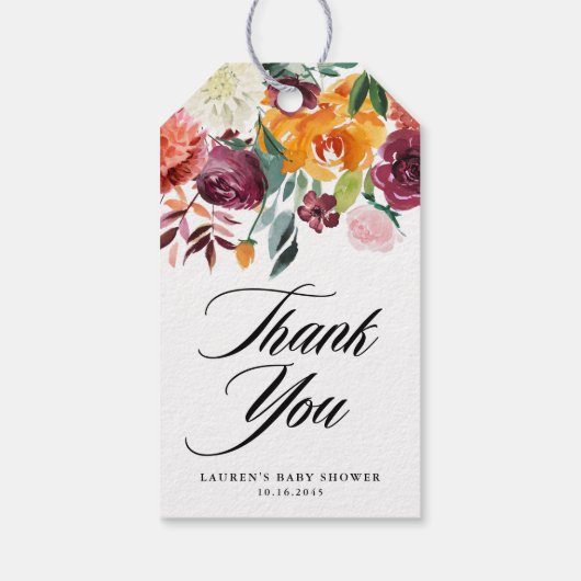 Autumn Blooms floral Baby Showroom Vielen Dank Geschenkanhänger (Rückseite)