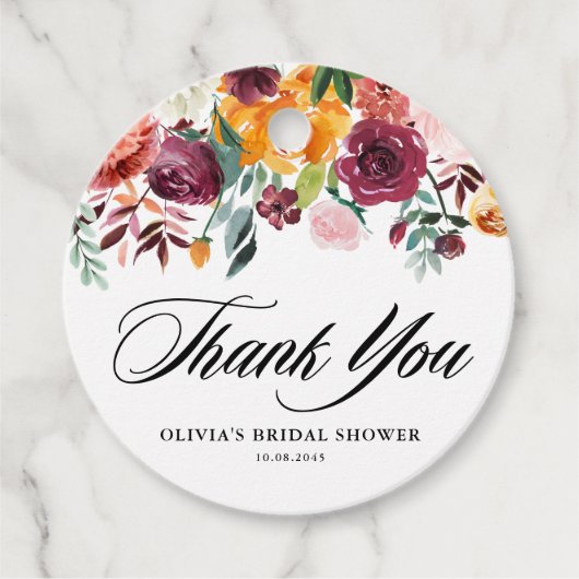 Autumn Blooms Garland Fall Brautparty Vielen Dank Geschenkanhänger (Vorderseite)