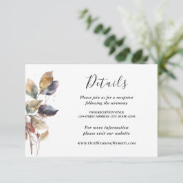 Autumn Blue Gold Red Leaves Watercolor Wedding Begleitkarte