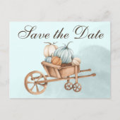 Autumn Blue Pumpkin Wheelbarrow Save the Date Postkarte (Vorderseite)