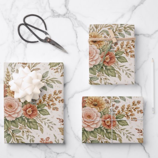 Autumn Blush Garden Floral Pattern Geschenkpapier Set (Vorderseite)