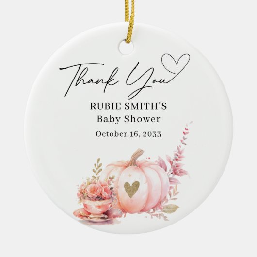 Autumn Blush Pink Pumpkin Gold Heart Vielen Dank Keramik Ornament (Vorne)