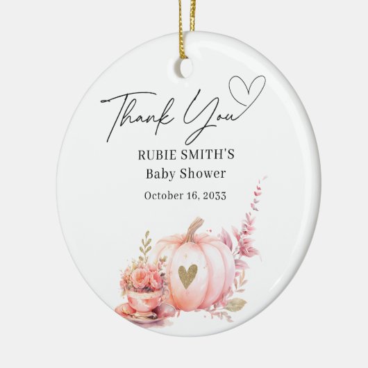 Autumn Blush Pink Pumpkin Gold Heart Vielen Dank Keramik Ornament (Links)