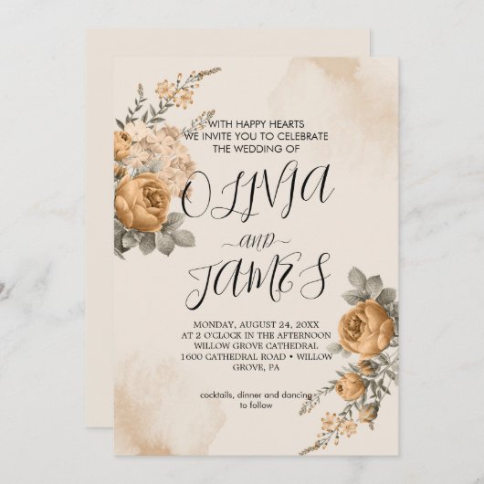 Autumn Boho Blooms | Moderne Einladung zur Hochzei (Vorne/Hinten)