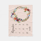 Autumn Boho Blooms Monogram Baby Milestone Foto Fleecedecke (Vorderseite)