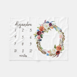 Autumn Boho Blooms Monogram Baby Milestone Foto Fleecedecke