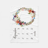 Autumn Boho Blooms Monogram Baby Milestone Foto Fleecedecke (Vorderseite)