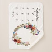 Autumn Boho Blooms Monogram Baby Milestone Foto Sherpadecke (Vorderseite)