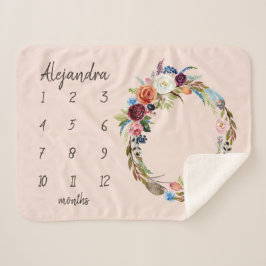 Autumn Boho Blooms Monogram Baby Milestone Foto Sherpadecke