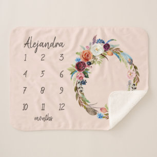 Autumn Boho Blooms Monogram Baby Milestone Foto Sherpadecke