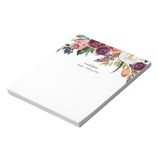 Autumn Boho Blooms Personalisiert Teacher Notizblock (Rotiert)