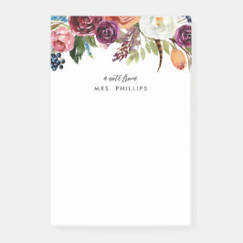 Autumn Boho Blooms Personalisiert Teacher Post-it Klebezettel