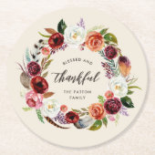 Autumn Boho Blooms Personalisierter Erntedank Runder Pappuntersetzer (Vorderseite)