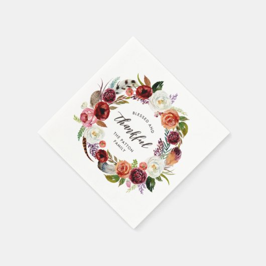 Autumn Boho Blooms Personalisierter Erntedank Serviette (Ecke)