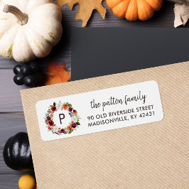 Autumn Boho Blooms Wreath Monogram-Rücksendeadress