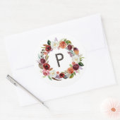 Autumn Boho Blooms Wreath Wedding Monogram Runder Aufkleber (Umschlag)
