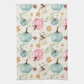 Autumn Boho Chic Wassercolor Pumpkin und Blätter Geschirrtuch (Vertikal)