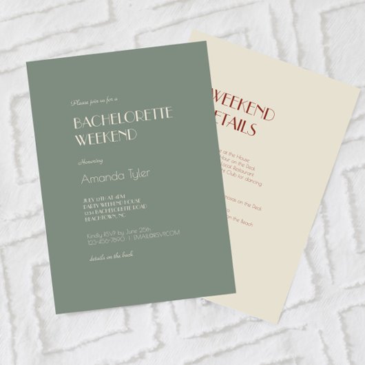 Autumn Boho Deko | Sage Green Bachelorette Weekend Einladung