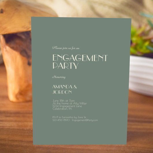 Autumn Boho Deko | Sage Green Engagement Party Einladung
