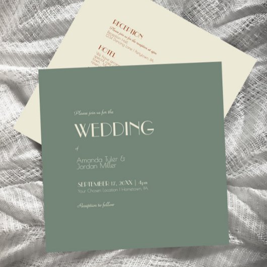 Autumn Boho Deko Sage Green Square bei einer Hochz Einladung