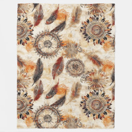 Autumn Boho Feathers Fleecedecke