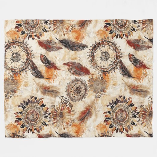 Autumn Boho Feathers Fleecedecke (Vorderseite (Horizontal))