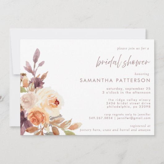 Autumn Boho Floral Brautparty Einladung (Vorderseite)