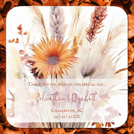 Autumn Boho Floral Gastgeschenk Hochzeit | Weiß Quadratischer Aufkleber