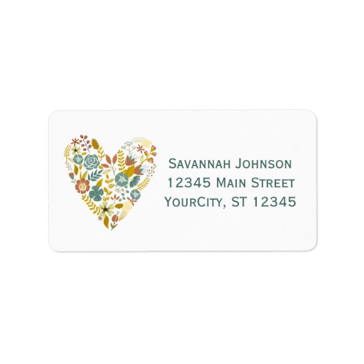 Autumn Boho Floral Heart Custom Address Labels Adressaufkleber (Vorne)