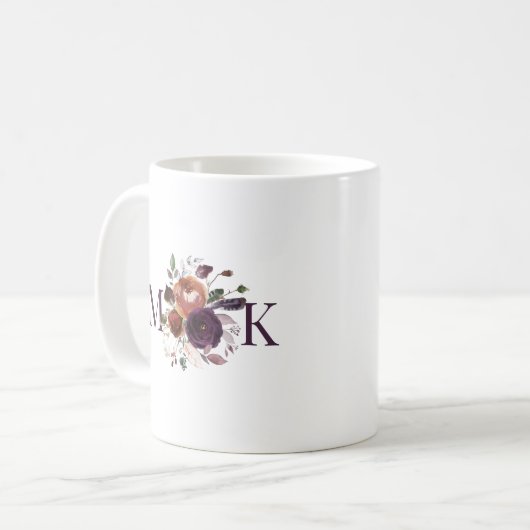 Autumn Boho Floral Mit Monogramm Kaffeetasse (Vorderseite Links)