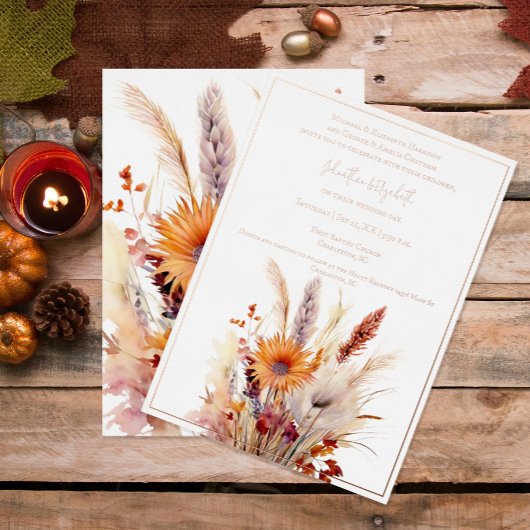 Autumn Boho Floral Wedding | weiß Folieneinladung