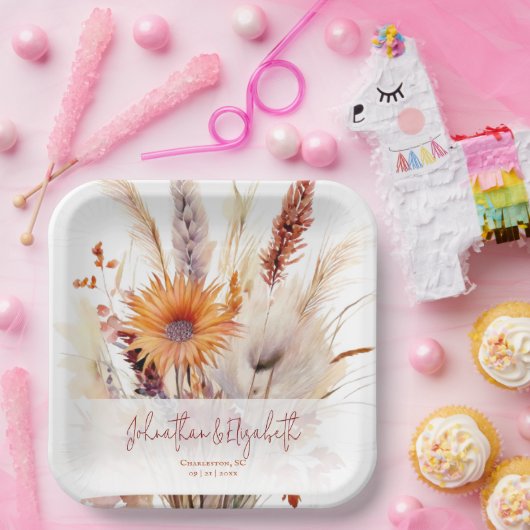 Autumn Boho Floral Wedding | weiß Pappteller (Party)