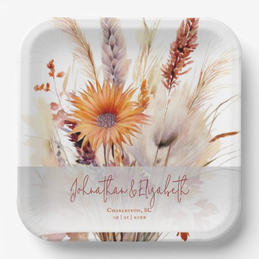 Autumn Boho Floral Wedding | weiß Pappteller (Vorderseite)