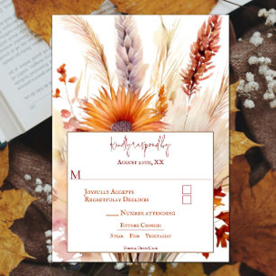 Autumn Boho Floral Wedding weiß RSVP Karte