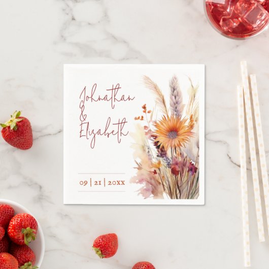 Autumn Boho Floral Wedding | weiß Serviette (Beispiel)