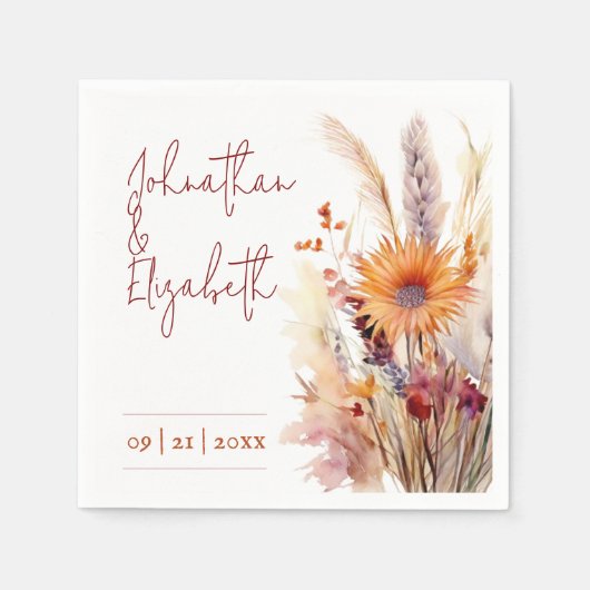 Autumn Boho Floral Wedding | weiß Serviette (Vorderseite)