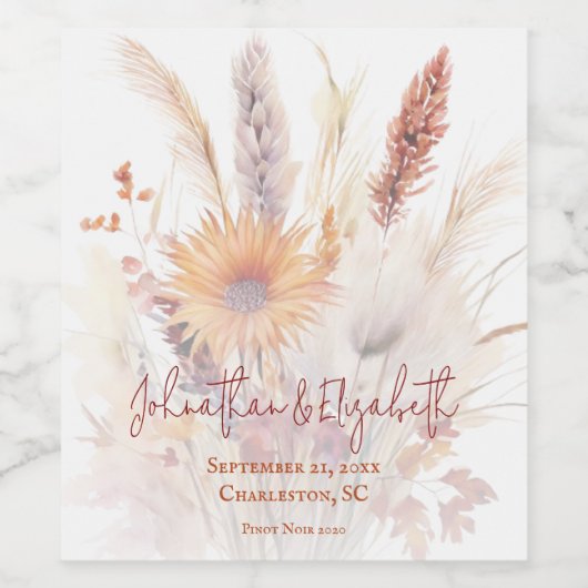 Autumn Boho Floral Wedding | weiß Weinetikett (Einzelnes Label)